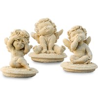Kleine Schutzengel Figuren aus Steinguss - Trio Angelo / Antikgrau von Gartentraum.de