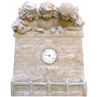 Kleine Steinguss Wand mit batteriebetriebender Uhr und Kindern - Agogo / Antikgrau von Gartentraum.de