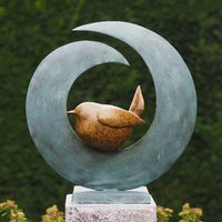 Kleiner Vogel sitzt im Ring - Gartenbronze - Cerano von Gartentraum.de