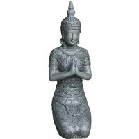 Kniende Buddha Gartenfigur aus Polystone - grau - Akepo von Gartentraum.de