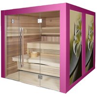 Komfortable Indoor Sauna für 6 bis 8 Personen in Farbe nach Wahl - Kija / mit Vorderseite aus Glas / Finnische Sauna von Gartentraum.de