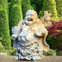 Lachender Buddha Steinskulptur - Vairocana / Antikgrau von Gartentraum.de