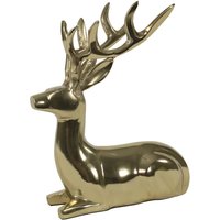 Liegender Hirsch aus Aluminium - goldfarben - Prancer / 25x25x10cm (HxBxT) von Gartentraum.de