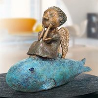 Limitierte Bronzeplastik - Engel sitzt auf Wal - Girl on a fish von Gartentraum.de