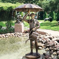 Limitierte Bronzestatue Wasserspeier mit Regenschirm - Freche Göre von Gartentraum.de