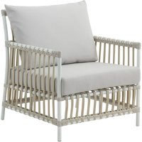 Lounge-Sessel aus Alu-Rattan in Weiß mit Sitz- und Rückenkissen - Loungechair Caya / Michelangelo Taupe von Gartentraum.de