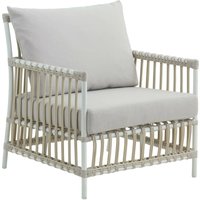 Lounge-Sessel aus Alu-Rattan in Weiß mit Sitz- und Rückenkissen - Loungechair Caya / Taupe von Gartentraum.de