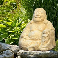 Lucky Buddha Figur aus Stein - Samadhi / Antikgrau von Gartentraum.de