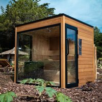 Luxuriöse Outdoor Sauna mit großen Glaswänden und moderner Ausstattung - Cheops / für 6 Personen von Gartentraum.de