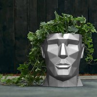 Mann Kopf Blumentopf aus Beton - modern - Apollo Design - Moholy / 22x19x23cm (HxBxT) / Silber glänzend von Gartentraum.de