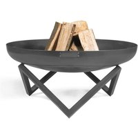Moderne Feuerschale aus Stahl auf zackenförmigem Standfuß - Chamas Feuerschale / 70cm / Abdeckung - zwei Griffe von Gartentraum.de