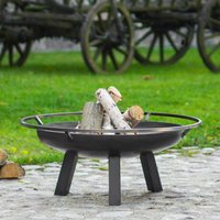 Moderner Gartengrill - Feuerschale mit Ring als Tragegriff - Stahl - Yros Gartengrill / Grillplatte & Griffe / 80cm von Gartentraum.de