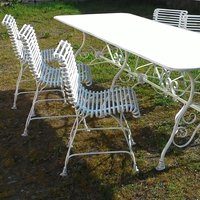 Nostalgischer Gartentisch mit 6 Stühlen aus Schmiedeeisen - Corentin / grau von Gartentraum.de