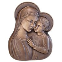 Outdoor Wandrelief Maria mit Kind aus Bronze - Madonna Teresa / Bronze Patina blau von Gartentraum.de