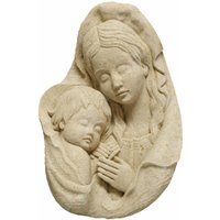 Plastisches Steinguss-Wandrelief mit Portät der Heiligen Mutter und Jesus - Madonna Wundia / Antikgrau von Gartentraum.de