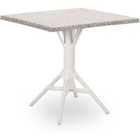 Quadratischer Outdoor Bistrotisch aus Aluminium mit Tischplatte in Granit Optik - Kaffeetisch Nordin / Weiß von Gartentraum.de