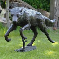 Rennender Wolf aus Bronze als Garten Dekofigur in Lebensgröße - Wolf Haro von Gartentraum.de