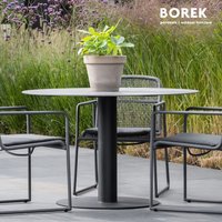 Runder Outdoor Esstisch aus Edelstahl und Dekton von Borek - Peniche Gartentisch / Anthrazit / Tischplatte Rem von Gartentraum.de
