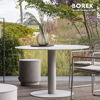 Runder Outdoor Esstisch aus Edelstahl und Dekton von Borek - Peniche Gartentisch / Weiß / Tischplatte Rem von Gartentraum.de