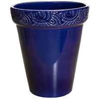 Runder blauer Pflanztopf aus Keramik - Frostsicher - Mit Verzierung - Inka Nubilum Azur / 48x39cm (HxDm) von Gartentraum.de