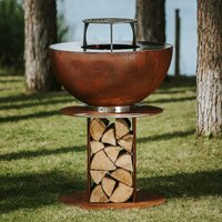 Runder rostfarbener Gartengrill aus Stahl mit Fach für Holz - Masuria - Stilo Grill / 102x60x60cm (HxBxT) / ja von Gartentraum.de