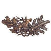 Rustikales Hirsch Wandrelief aus Bronze - klein - Hirsch mit Zweigen / 10x21cm (HxB) / Bronze braun von Gartentraum.de