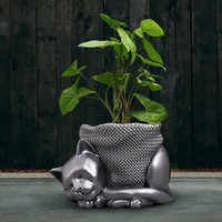 Schlafende Katze als Blumentopf aus Beton - modern - Chirico / Anthrazit glänzend von Gartentraum.de