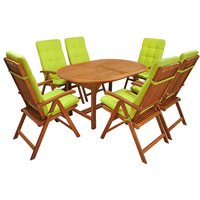 Schöne 6er Sitzgarnitur aus Holz mit Stuhlauflagen und Ausziehtisch - Acerosae 6-Sitzer Auflagen / Grün von Gartentraum.de