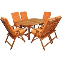 Schöne 6er Sitzgarnitur aus Holz mit Stuhlauflagen und Ausziehtisch - Acerosae 6-Sitzer Auflagen / Orange Schöne 6er Sitzgarnitur aus Holz mit Stuhlauflagen und Ausziehtisch - Acerosae 6-Sitzer Auflagen / Orange von Gartentraum.de