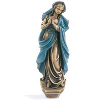 Schöne Bronze für den Garten - Betende Maria mit blauem Umhang - Parens Divus / 40x14x7cm (HxBxT) von Gartentraum.de