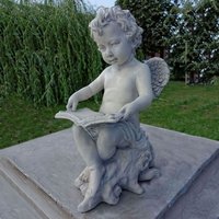 Sitzende Engel Garten Figur aus Steinguss mit Buch - Dennis / Antikia von Gartentraum.de