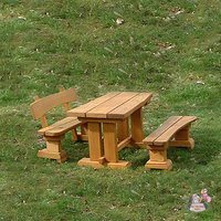 Sitzgruppe aus Holz für Kinder - Gartentisch und Bänke - Sitzgarnitur Little Lancelot / Eiche von Gartentraum.de