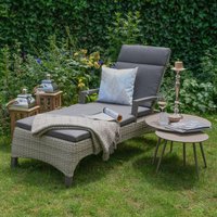 Sonnenliege aus Polyrattan mit verstellbarer Lehne und Auflage - Liege Phua / Beige von Gartentraum.de