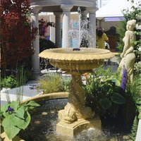 Springbrunnen mit Fisch Säule aus Sandsteinguss - Rossetti / Steingrau / ohne Pumpe von Gartentraum.de
