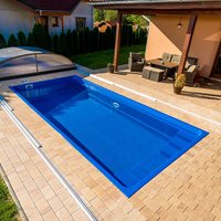 Stabiles Schwimmbecken - Garten Glasverbund-Pool - Komplettset - 300x600cm - eckig - mit Treppe - Namibia Pearl / Dunkelblau von Gartentraum.de