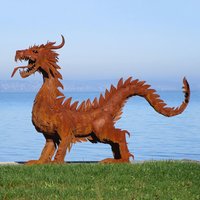 Stehende XXL Drachenfigur aus Metall - glänzend oder Rost - Nuno / Stahl - Rost von Gartentraum.de