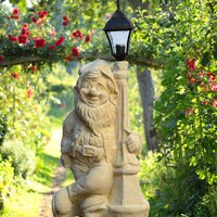 Stein Gartenzwerg groß mit Laterne - Rudolphus / Sand von Gartentraum.de