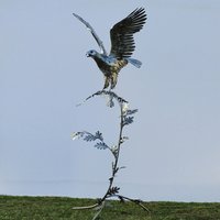 Steinadler am großen Ast - XXL Gartenfigur aus Metall - Aquila Aurea / Edelstahl von Gartentraum.de