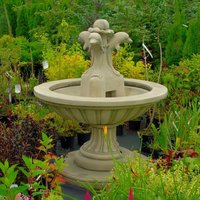 Steinguss Brunnen für den Garten mit Delfinen inklusive Pumpe - Delfina / Olimpia von Gartentraum.de