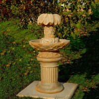 Steinguss Brunnen inklusive Pumpe mit Palme auf griechischer Säule - Ilaria / Antikia von Gartentraum.de