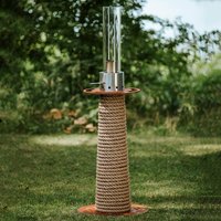 Stilvolle Ethanol Gartenfackel aus Stahl mit Jute Seil von Masuria - Juno Lampe / Rost von Gartentraum.de