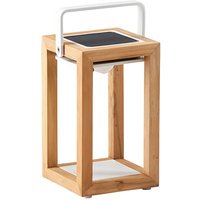 Teakholz/Alu Solarleuchte in weiß mit USB - Solarleuchte Lima Holz / 28x15x14cm (HxBxT) von Gartentraum.de