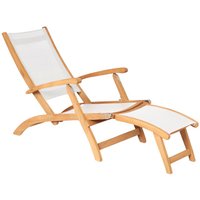 Verstellbare Sonnenliege aus Teakholz & Textilene - Harriett Deckchair / Weiß von Gartentraum.de