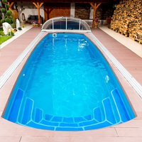 Viereckiger GFK Pool aus Glasverbund - Komplettset - 350x750cm - integrierte breite Stufen - groß - Mar Menor Smaragd / Sand von Gartentraum.de