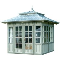 Viereckiges Holz Gartenhaus mit Metall Walmdach - Casentino von Gartentraum.de