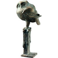 Vogelskulptur sitzt auf Pfahl - limitierte Bronzedeko - Eule von Gartentraum.de