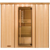 Vollausgestattete Indoor Sauna aus Holz in verschiedenen Größen mit Glastür - Visal / 160x125cm (BxT) / 1-2 Personen von Gartentraum.de
