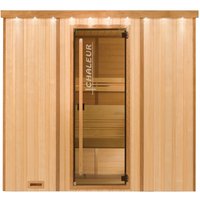 Vollausgestattete Indoor Sauna aus Holz in verschiedenen Größen mit Glastür - Visal / 200x175cm (BxT) / 3-4 Personen von Gartentraum.de