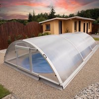 Vormontierte Poolabdeckung für den Außenbereich - Aluminium & Polycarbonat - eckig - silber - abschließbar - Jade von Gartentraum.de
