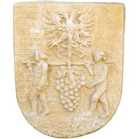 Wandrelief Wappen mit mittelalterlichem Motiv aus Steinguss - Ingalo / Antikgrau von Gartentraum.de